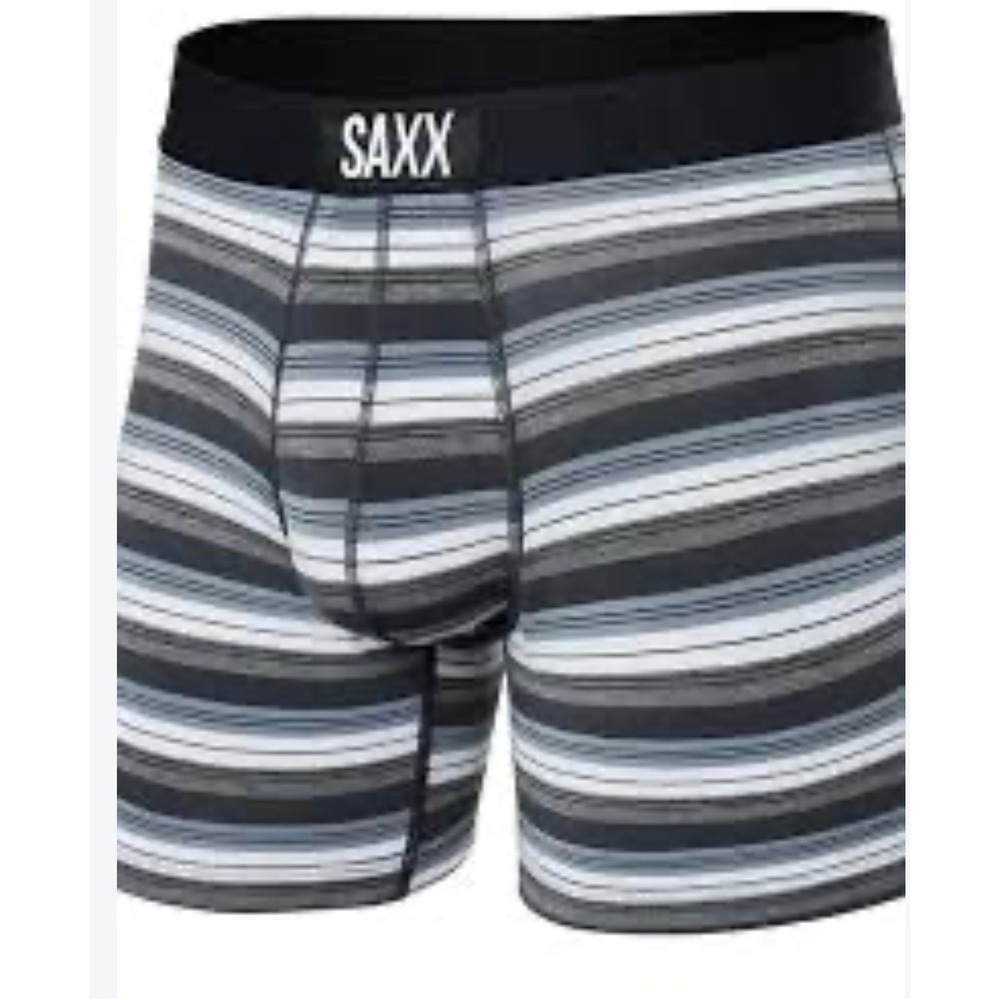 SAXX Vibe Super Soft Boxer Briefs Mens Small Striped Grey Blue NWT